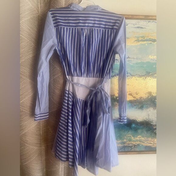 Maeve Anthropologie blue and white striped long sleeve short dress size 6 - Picture 3 of 15